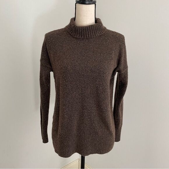 Mock Neck Knit Sweater XS Chocolate Brown Turtleneck Classic Mature Clean Girl - Picture 1 of 10